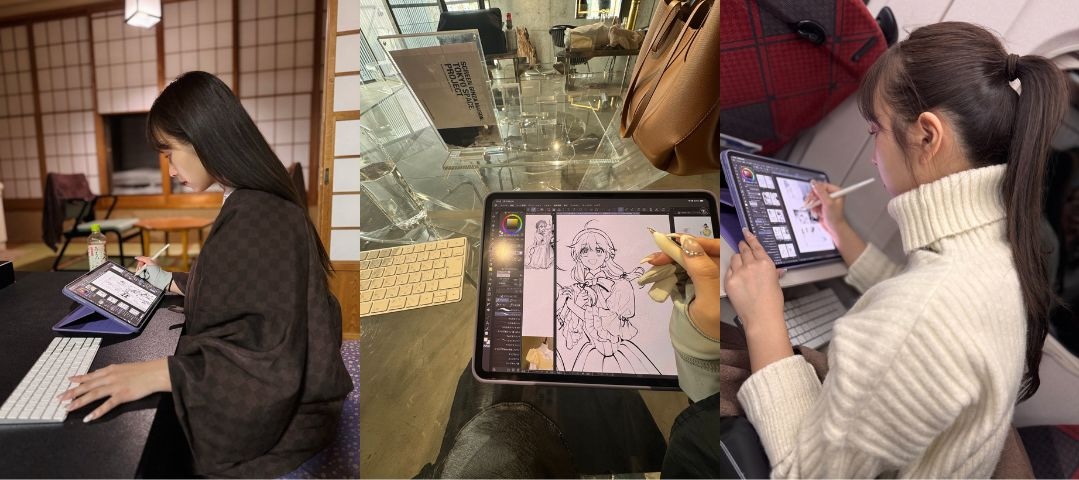 作品制作はiPadで。美容室でも描くことがあるという（画像提供：おしばなおさん）